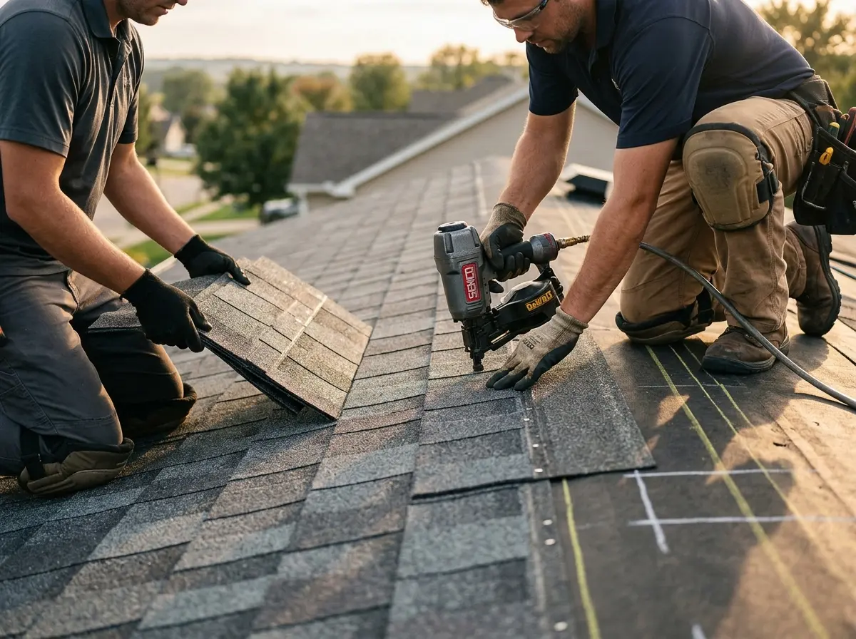 Professional roofer working on a residential roof in Andalusia